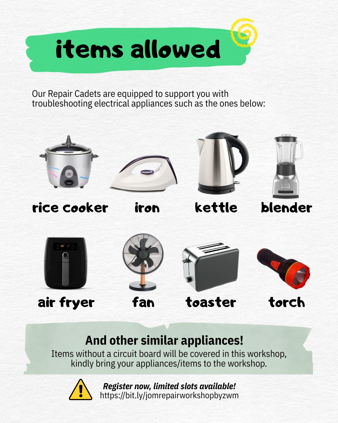 Items allowed – appliances you can bring