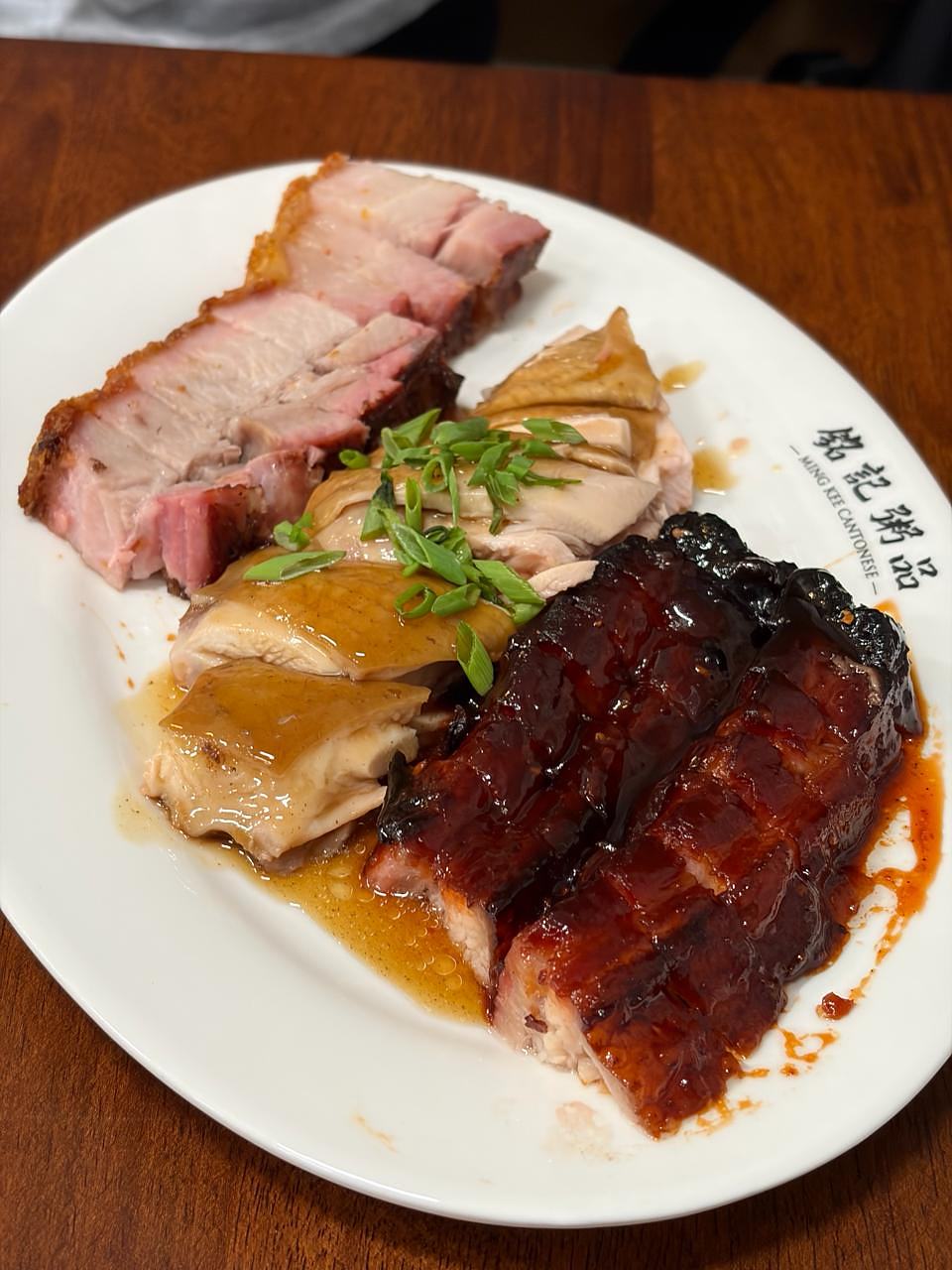 Assorted Cantonese roast meats platter — roast pork belly, roast duck, and char siu at Ming Kee Cantonese Taipan