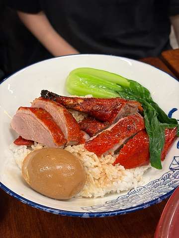 Roast duck over white rice with bok choy at Ming Kee Cantonese Taipan