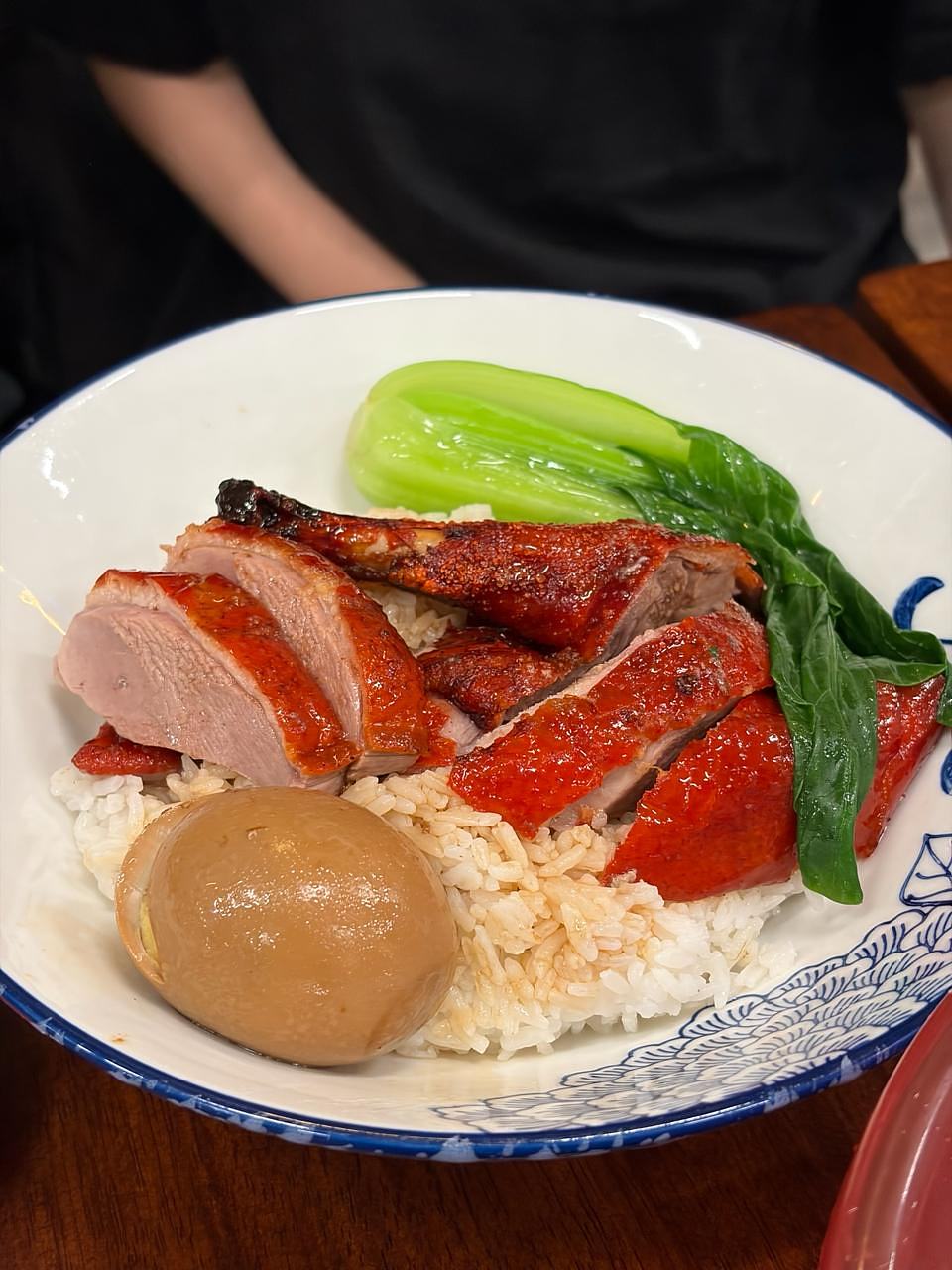 Roast duck over white rice with bok choy at Ming Kee Cantonese Taipan