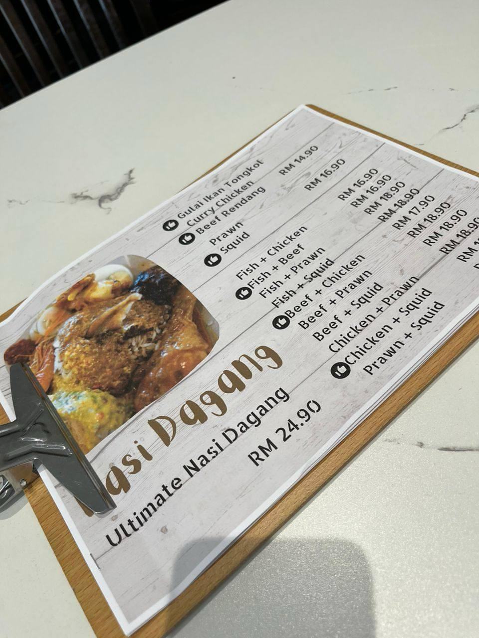 Capital Nasi Dagang Kelantan SS15 menu page showing nasi dagang options and prices
