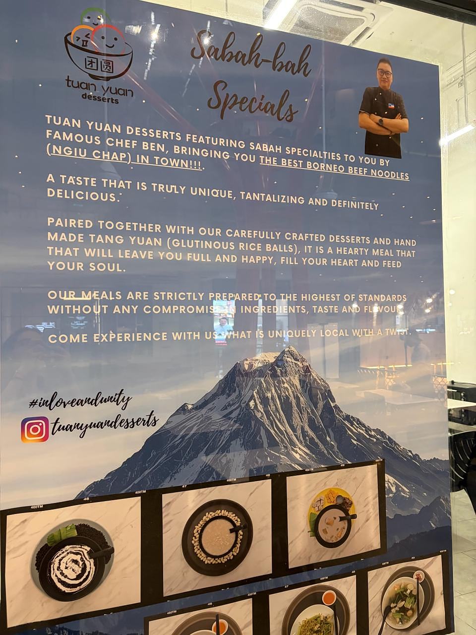 Tuan Yuan Desserts menu board with specialties
